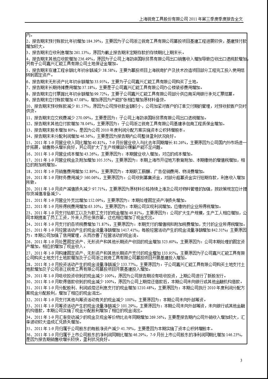 锐奇股份：2011年第三季度报告全文.ppt_第3页