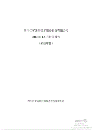 仁智油服：2012年半年度财务报告.ppt