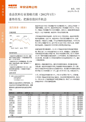 食品饮料行业策略月报(2012年1月)：蓄势待发_把握估值回升机会-2012-01-04.ppt