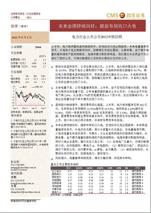 电力行业上市公司2012中报回顾：未来业绩持续向好_提前布局坑口火电-2012-09-06.ppt