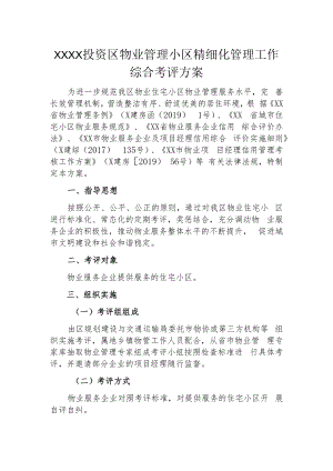 XX投资区物业管理小区精细化管理工作综合考评方案.docx