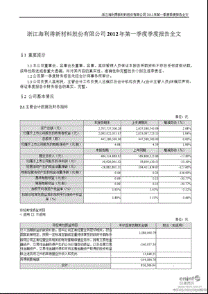 海 利 得：2012年第一季度报告全文.ppt