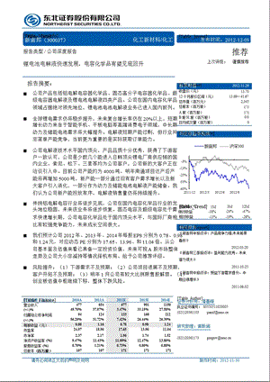 新宙邦(300037)深度研究报告：锂电池电解液快速增长_电容化学品有望见底回升-2012-12-03.ppt