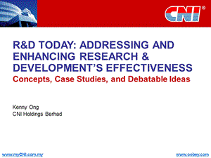 CNI人力资源精品之研发效率R&D TODAY ADDRESSING AND ENHANCING RESEARCH & DEVELOPMENTS EFFECTIVENESS(2).ppt