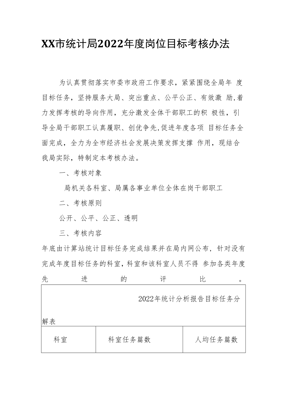 XX市统计局2022年度岗位目标考核办法.docx_第1页