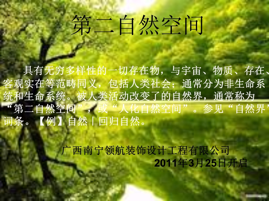 2011广西南宁领航装饰设计工程有限公司 杨健“第二自然空间”讲座(1).ppt_第1页