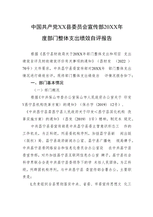 中国共产党XX县委员会宣传部20XX年度部门整体支出绩效自评报告（20220615）.docx