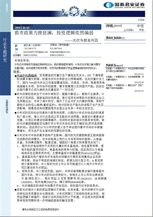 光伏专题系列四：救市政策力挽狂澜_投资逻辑依然偏弱-2012-11-12.ppt