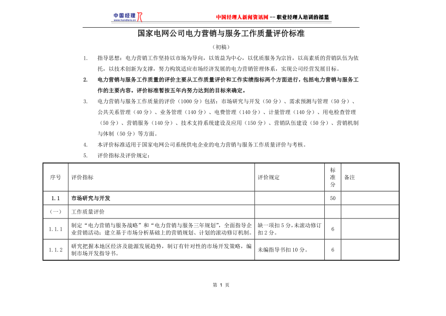 国家电网公司电力营销工作评价标准.docx_第1页