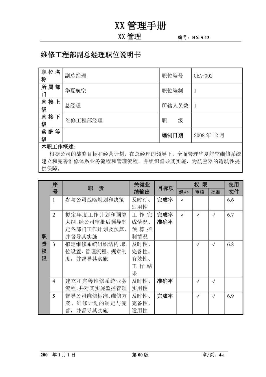 物流公司维修工程部副总经理职位说明书及关键绩效标准.docx_第1页