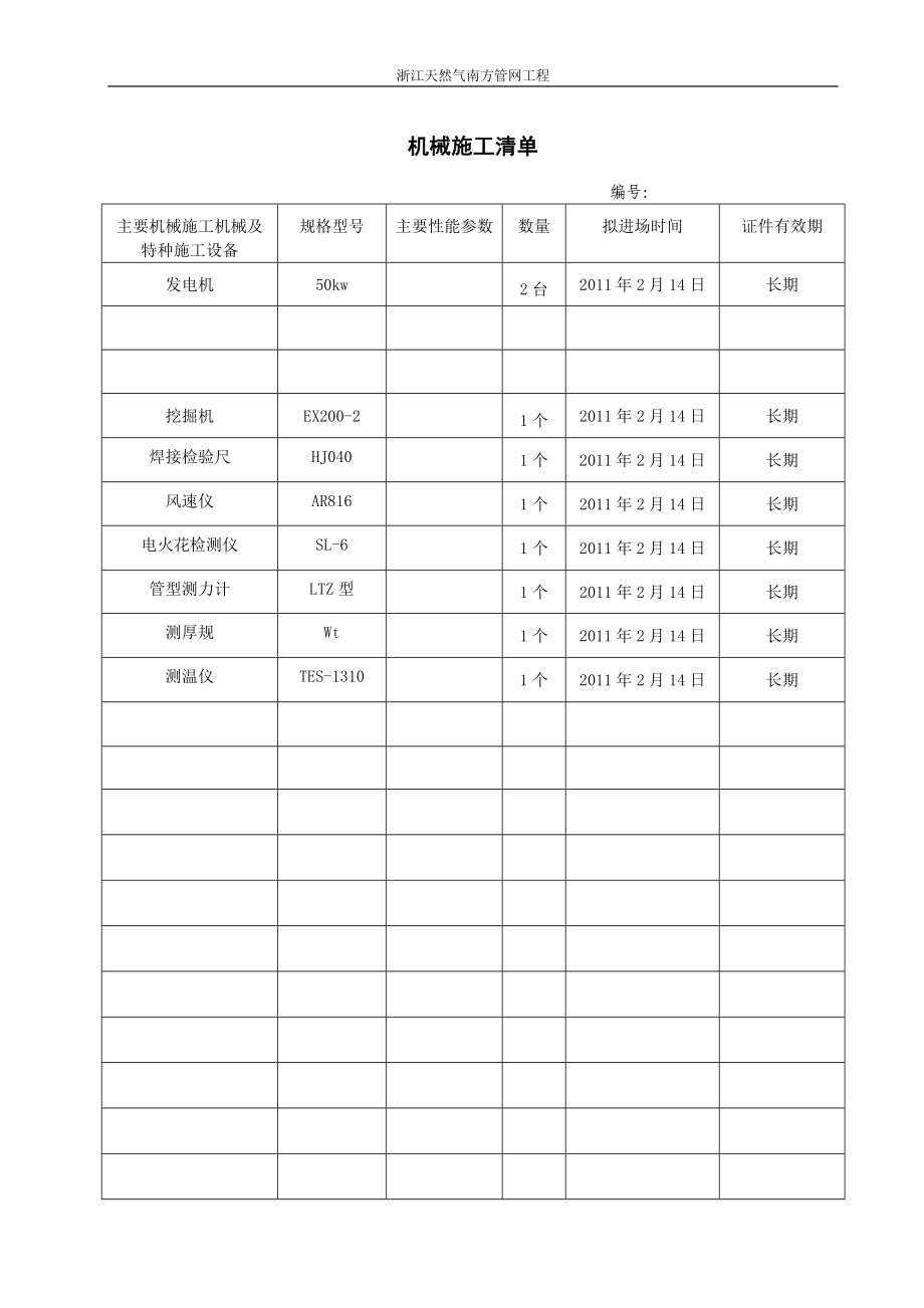 浙江天然气南方管网工程主要施工机械及特种设备进场使用报验表3218636752.docx_第2页