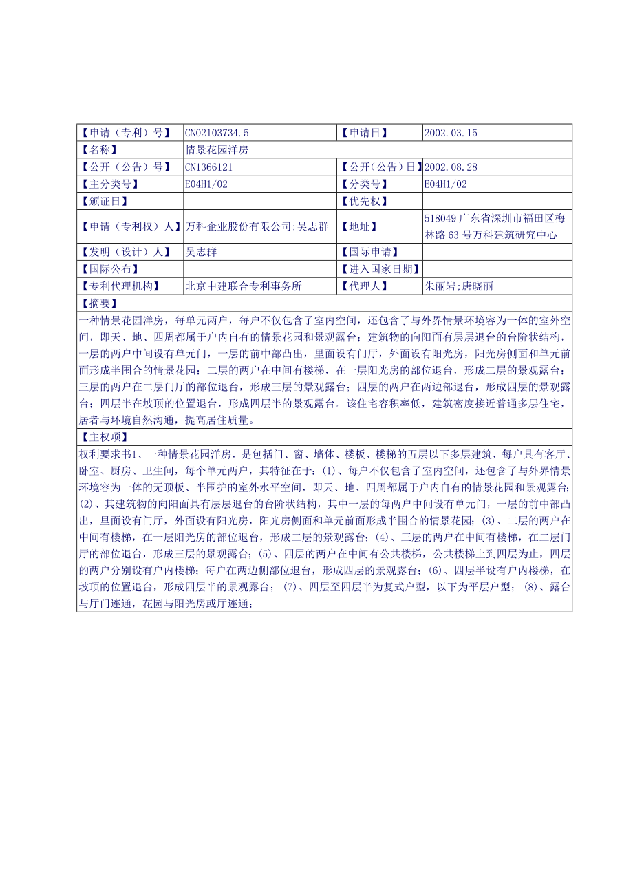 某地产“情景花园洋房”专利授权书.docx_第1页