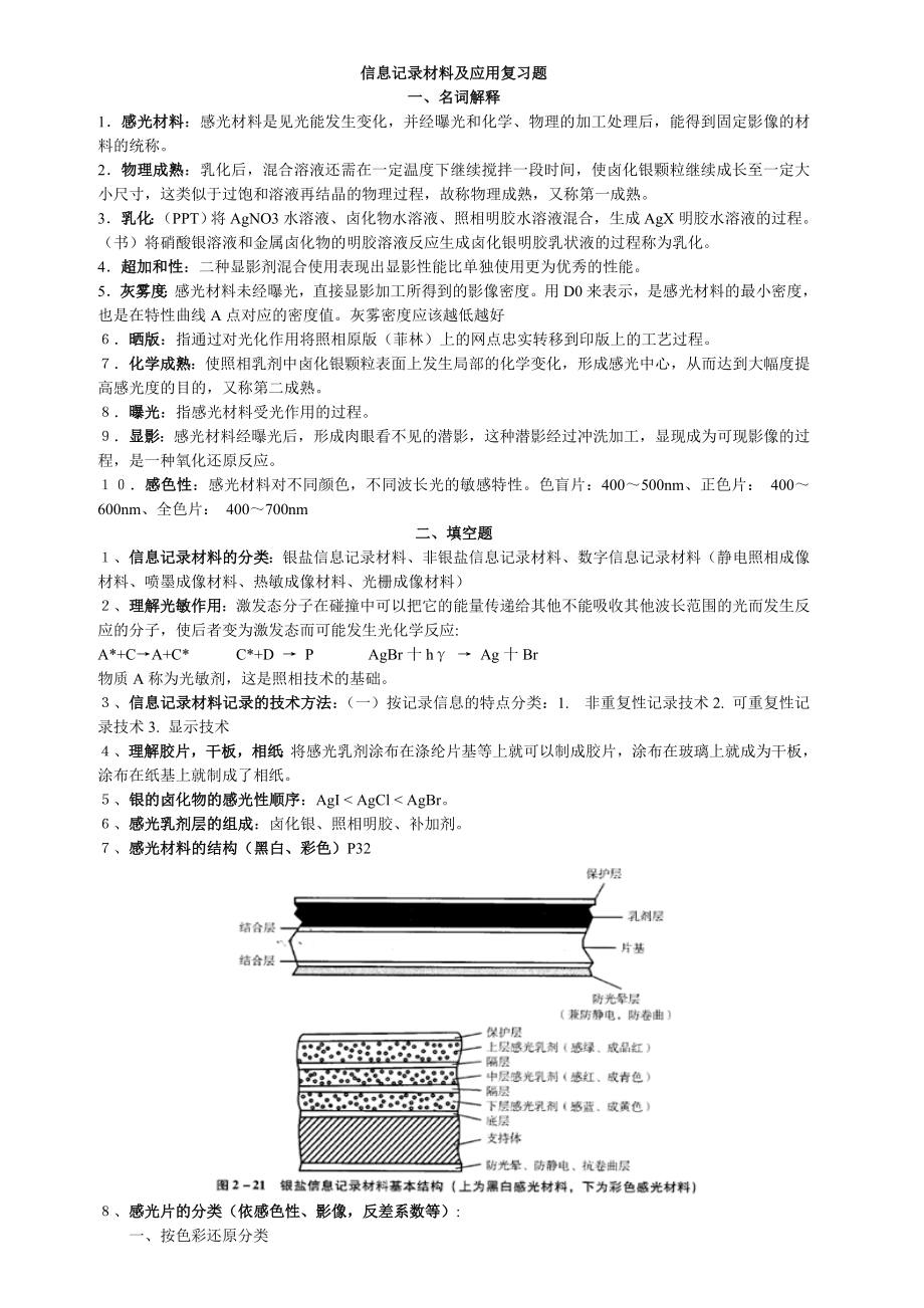 信息记录材料及其应用复习题汇总.docx_第1页