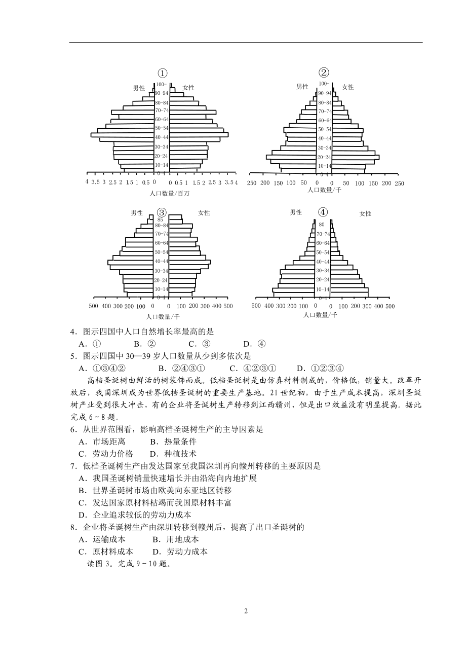 图5中四条曲线分别示意北半球中纬度某湖泊浮游植物生物量与光照.docx_第2页