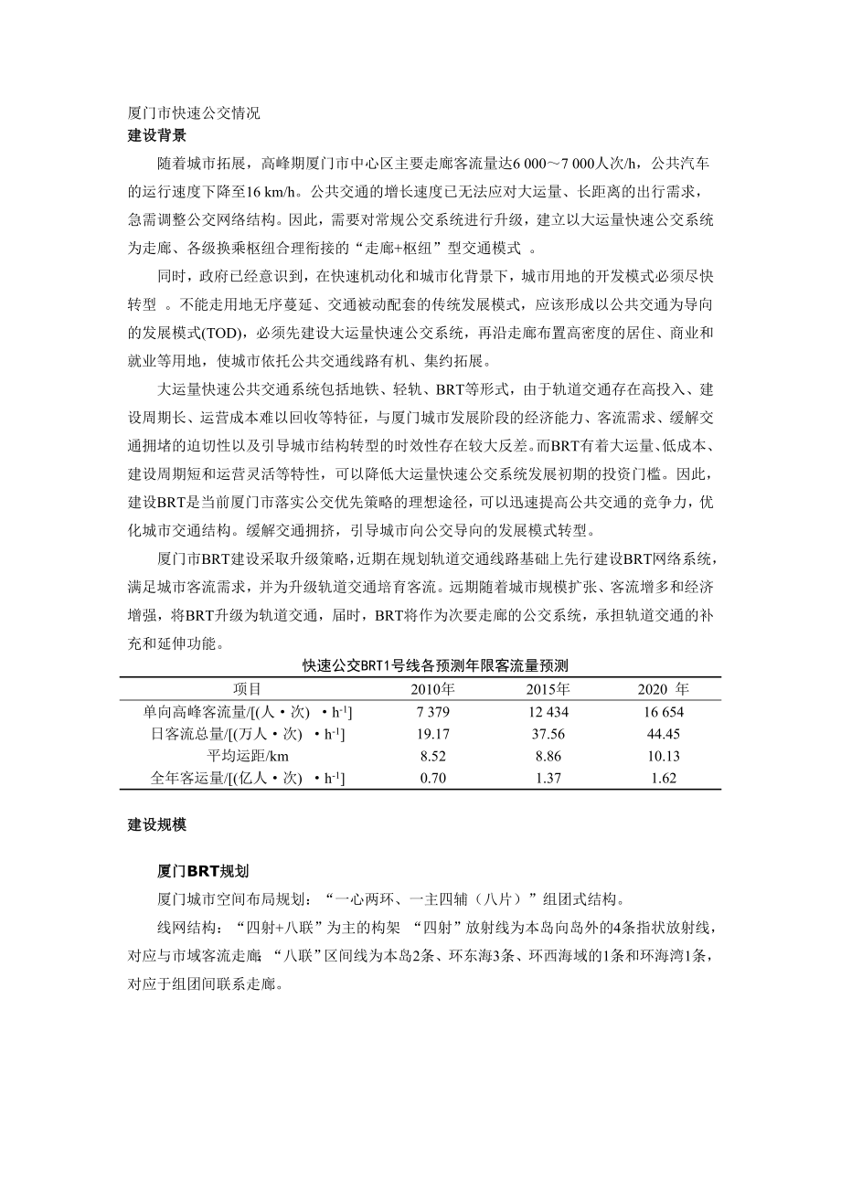 厦门BRT规划建设预留轨道交通分析报告.docx_第1页