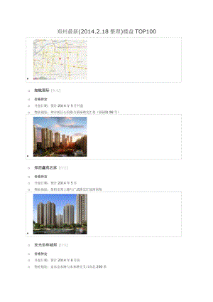 郑州最新(XXXX218整理)楼盘TOP100.docx