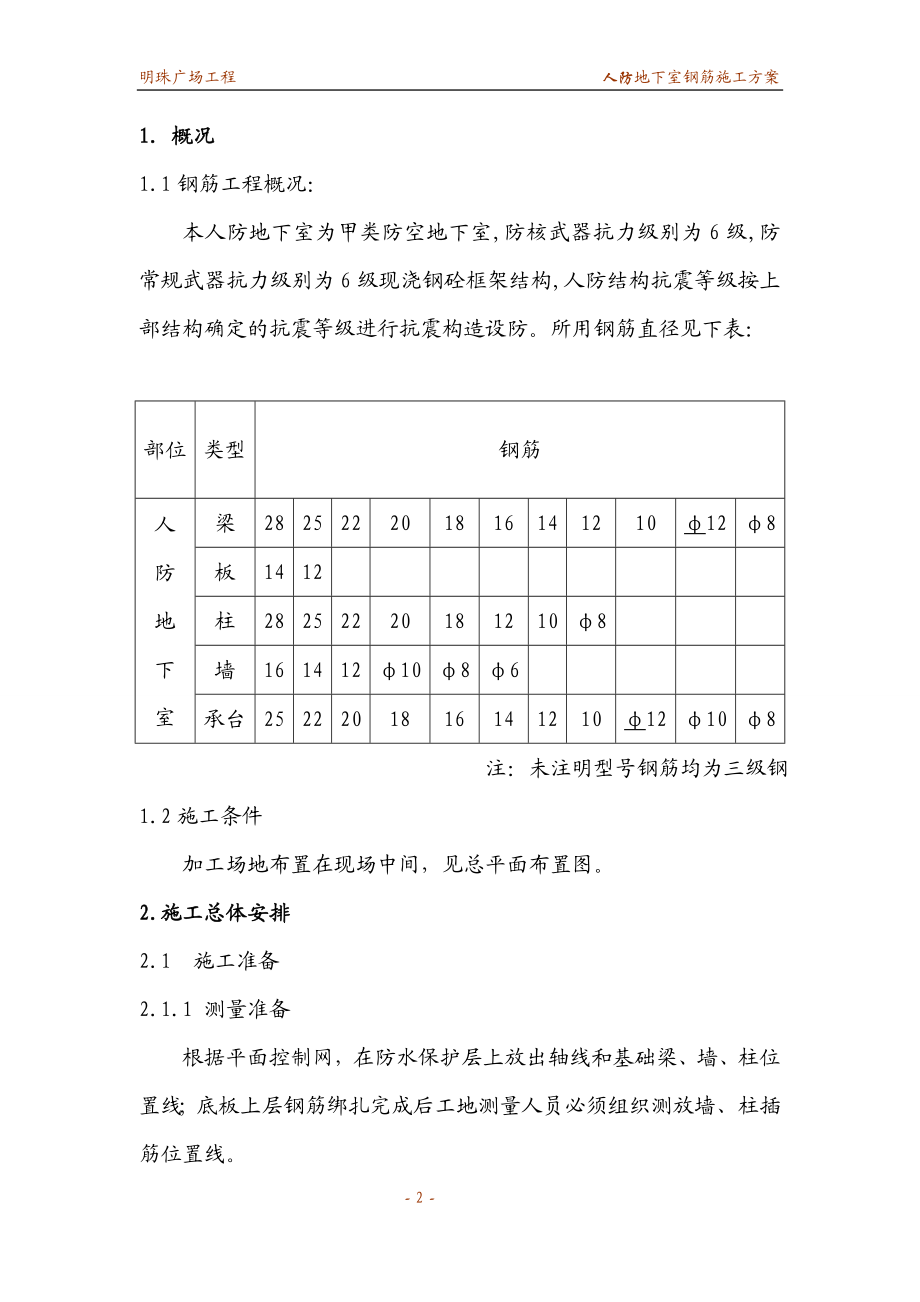 铁路明珠地产广场人防地下室钢筋方案钢筋施工方案.docx_第2页