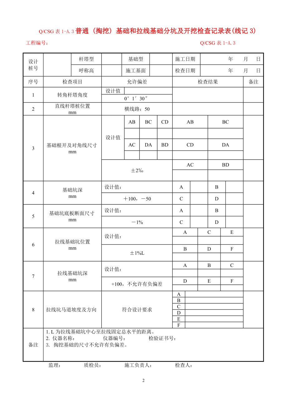 (XXXX版)输电线路施工记录及验评表测量记录及验评表.docx_第3页