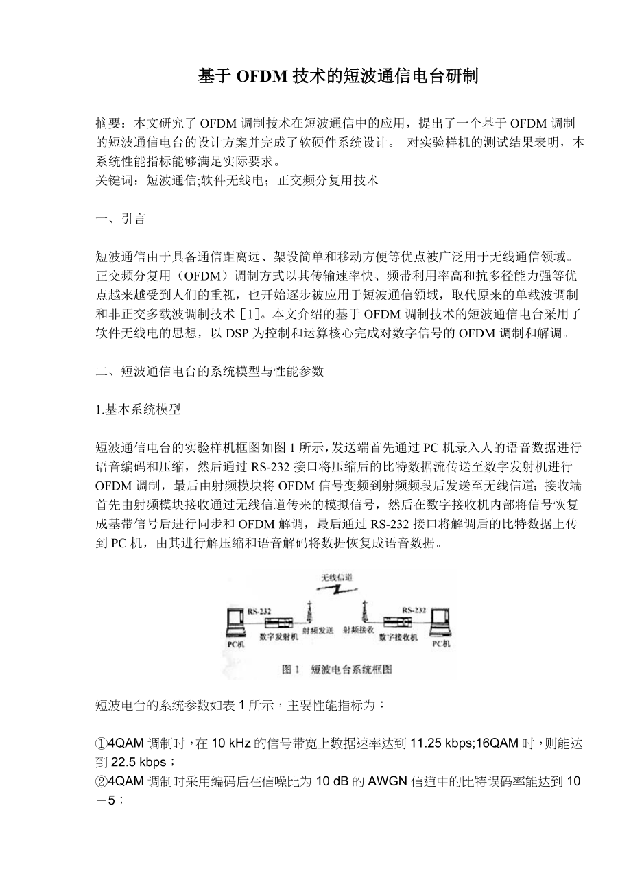 基于OFDM技术的短波通信电台研制.docx_第1页