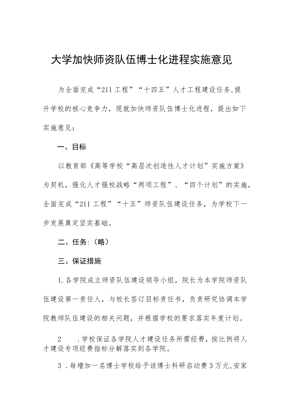 大学加快师资队伍博士化进程实施意见.docx_第1页