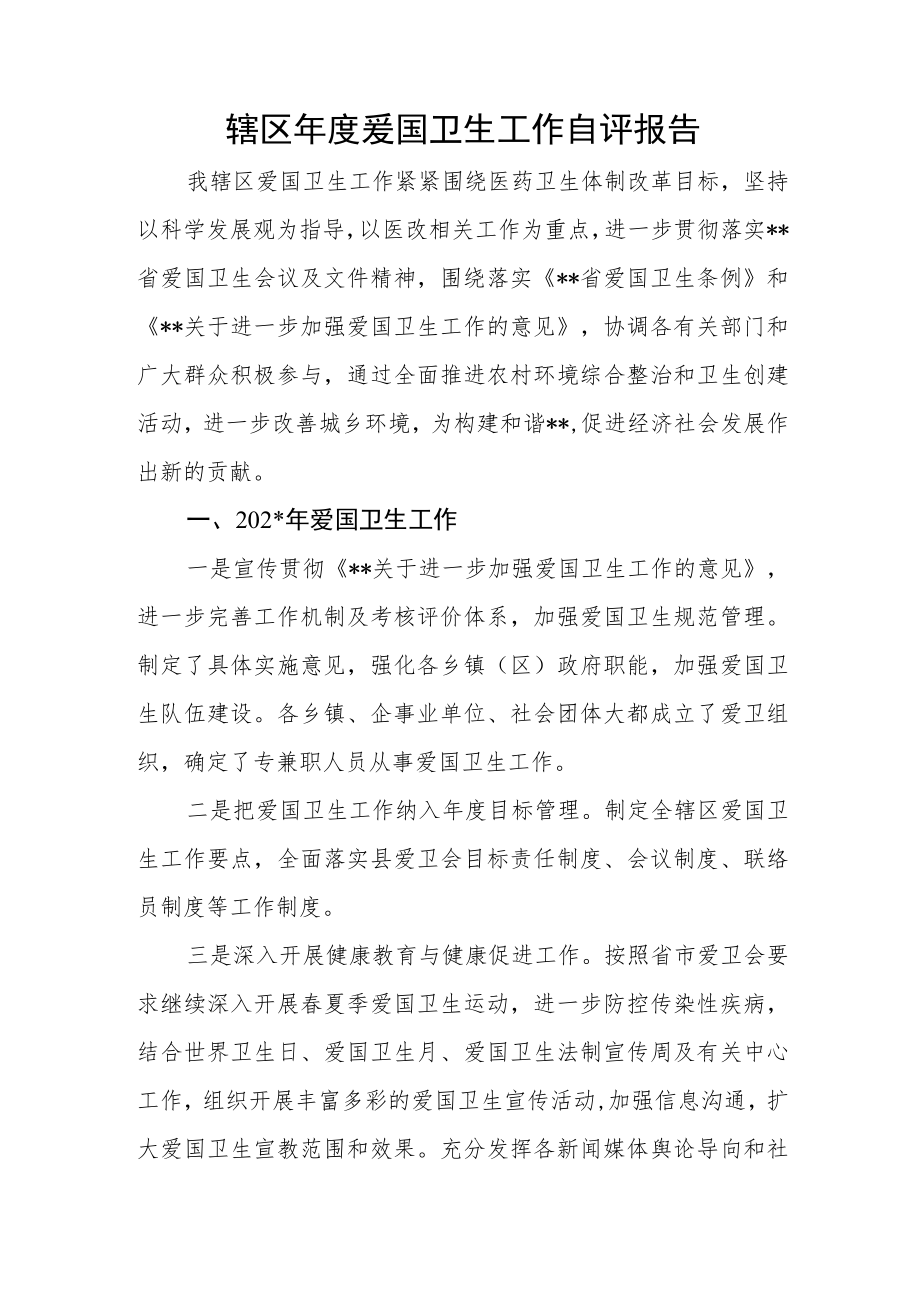 辖区年度爱国卫生工作自评报告.docx_第1页