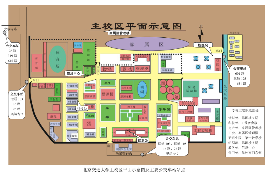 校园地图-北京交通大学主校区平面示意图及主要公交车站站点.docx_第1页