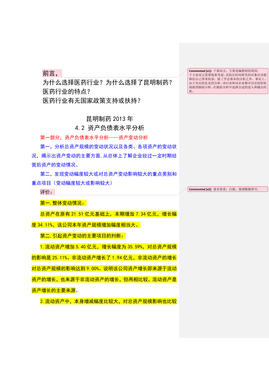 昆明制药资产负债表分析.docx_第1页