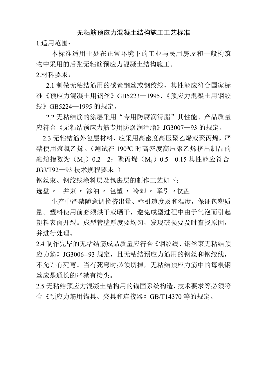 浅谈无粘筋预应力混凝土结构施工工艺标准.docx_第1页