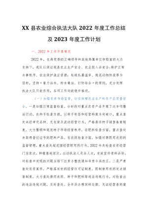 县农业综合执法大队2022年度工作总结及2023年度工作计划.docx