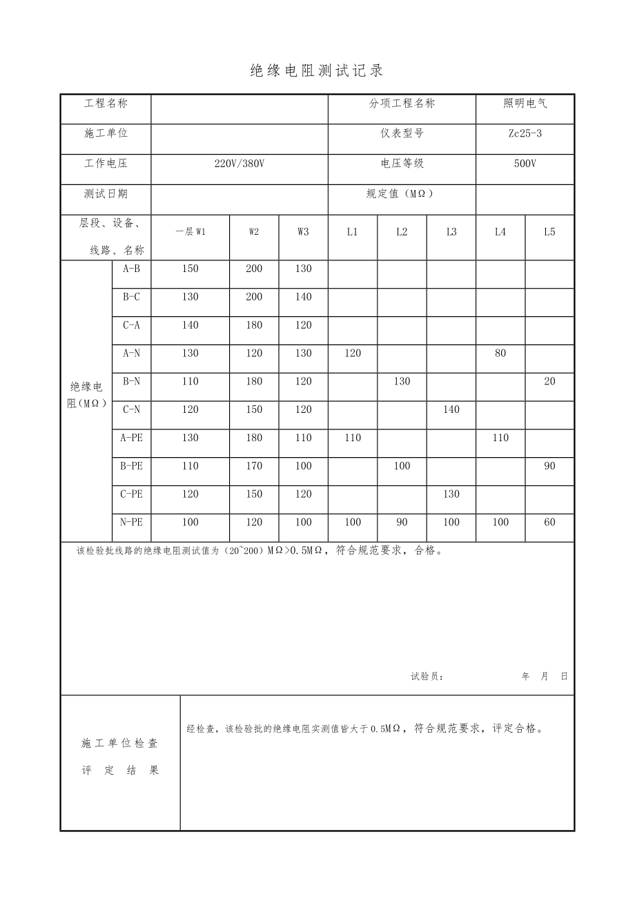 给排水全套表格及电气照明表格.docx_第1页