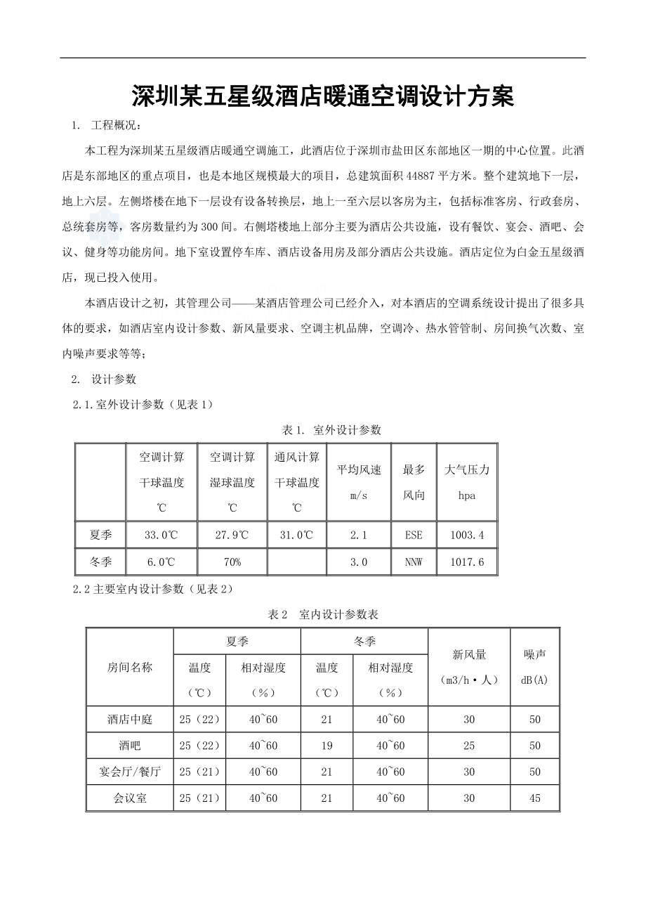 深圳某五星级酒店暖通空调设计方案_secret.docx_第1页