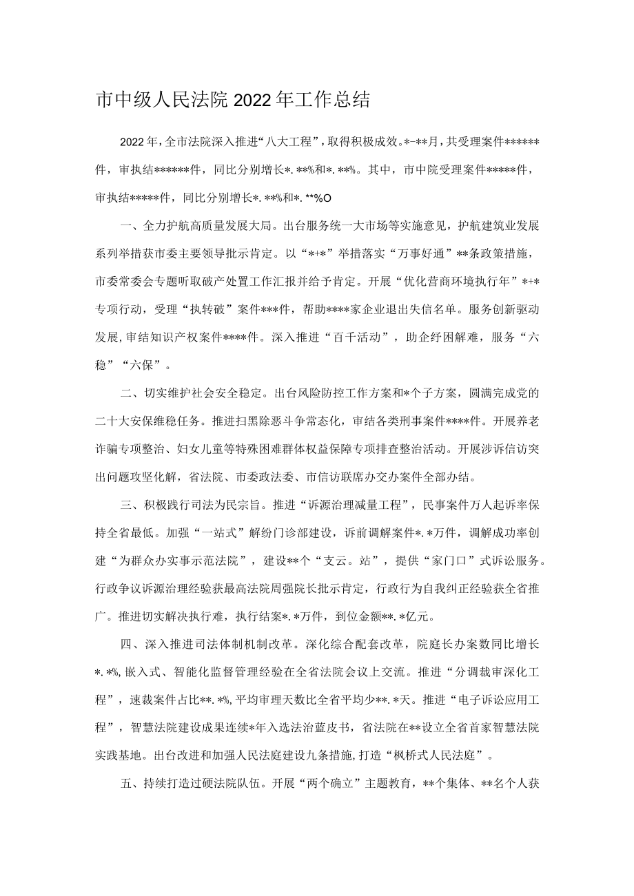 市中级人民法院2022年工作总结.docx_第1页