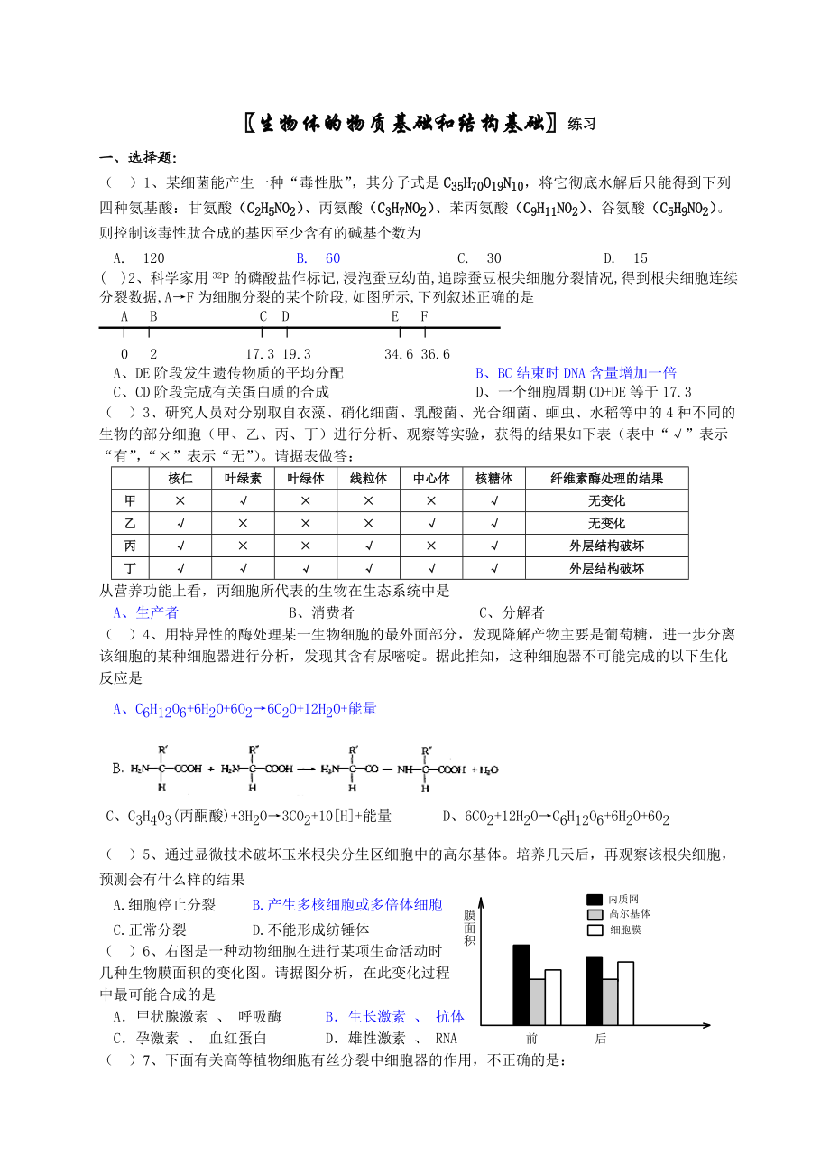 生物体的物质基础和结构基础练习.docx_第1页