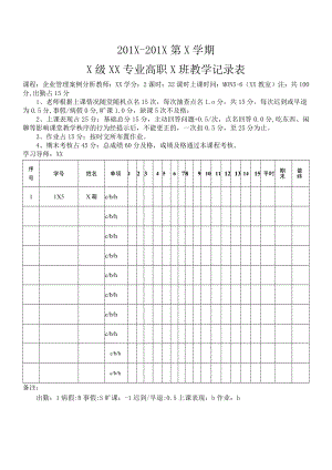 201X-201X第X学期X级XX专业（高职）1班教学记录表.docx