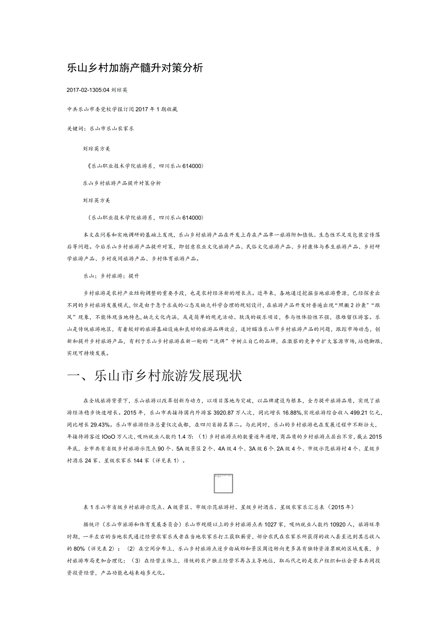 乐山乡村旅游产品提升对策分析.docx_第1页