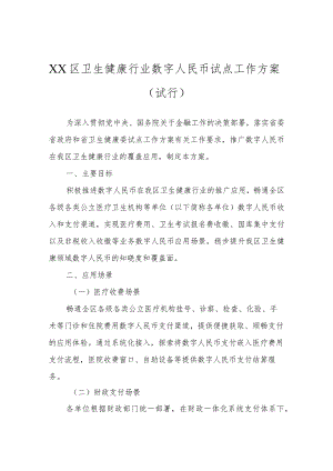 XX区卫生健康行业数字人民币试点工作方案（试行).docx