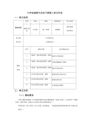 爱护地球共同责任 单元作业设计.docx