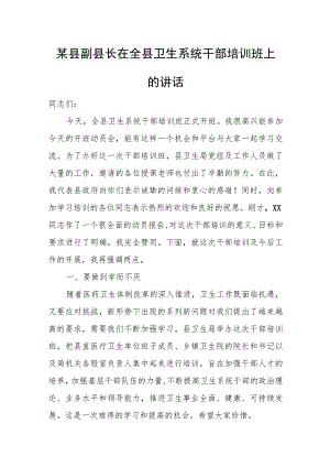 某县副县长在全县卫生系统干部培训班上的讲话.docx