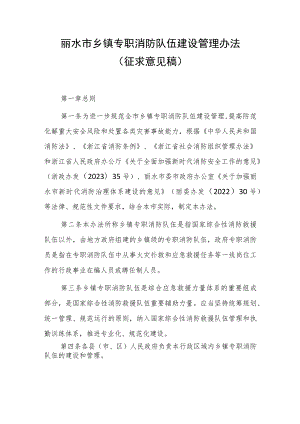 丽水市乡镇专职消防队伍建设管理办法（征求意见稿）.docx