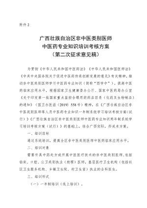 广西壮族自治区非中医类别医师学习中医药知识培训考核方案（第二次征求意见稿）.docx