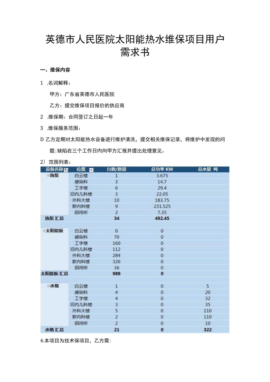 英德市人民医院太阳能热水维保项目用户需求书.docx_第1页