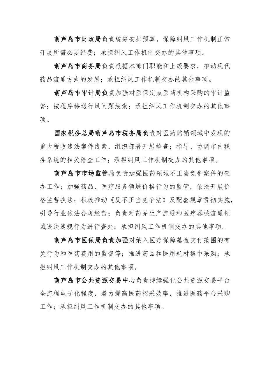 葫芦岛市纠正医药购销领域和医疗服务中不正之风联席工作机制成员单位及职责分工.docx_第3页