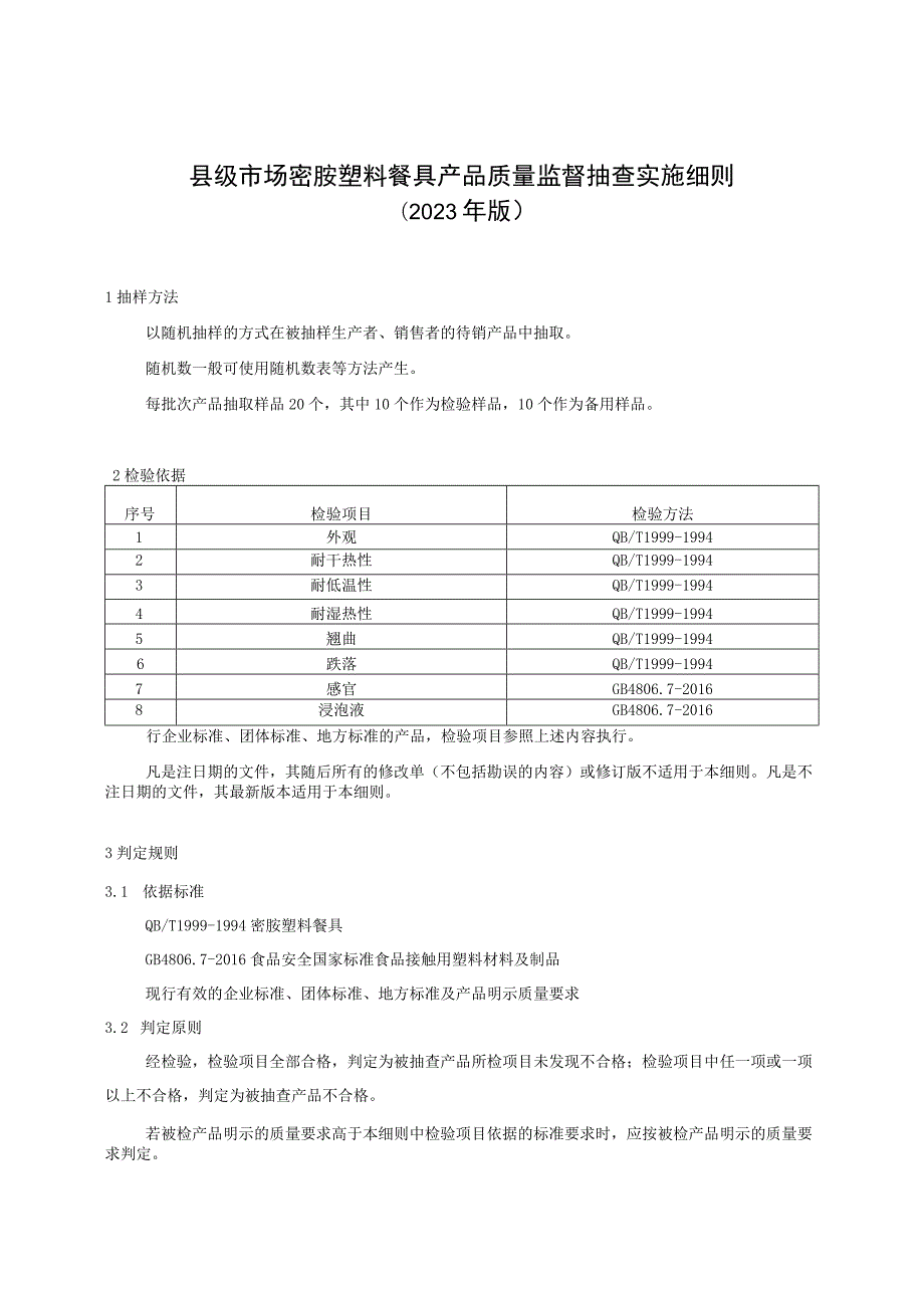 【精品范文】2023版县级市场密胺塑料餐具产品质量监督抽查实施细则.docx_第1页