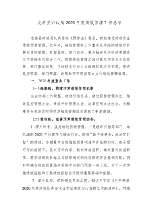 龙游县财政局2020年度绩效管理工作总结.docx