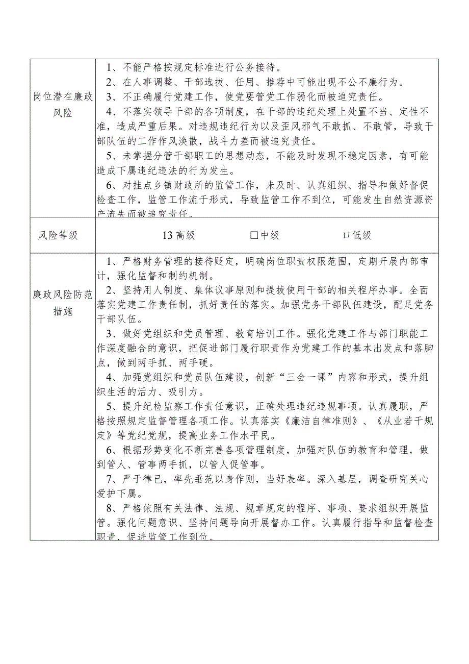 某县财政部门分管党政群团政法管理教科文办公室党务人事纪检监察机关工青妇等副职个人岗位廉政风险点排查登记表.docx_第2页