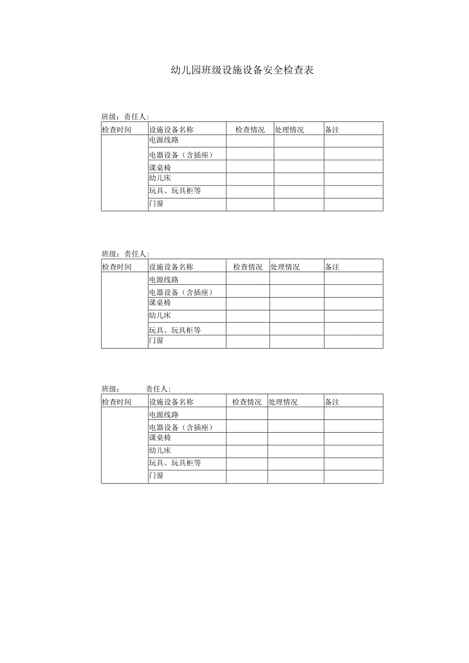 幼儿园班级设施设备安全检查表.docx_第1页