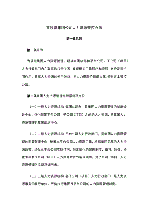 某投资集团公司人力资源管控办法.docx