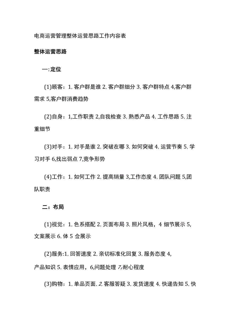 电商运营管理 整体运营思路 工作内容表.docx_第1页