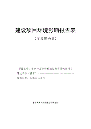 年产一万方特种陶瓷蜂窝活性炭项目环境影响报告表.docx