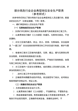 部分高危行业企业典型岗位安全生产职责参考样式.docx